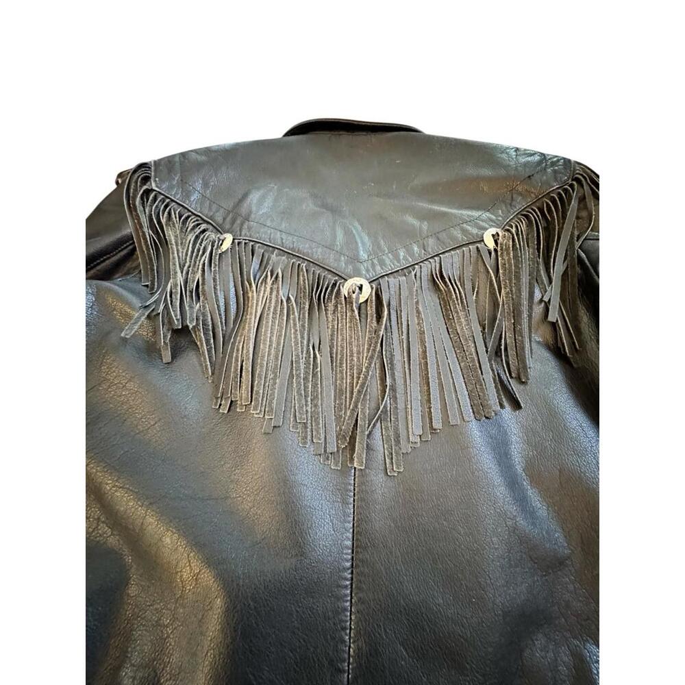 Womens Vintage Harley Davidson Black Leather Fringe Motorcycle Biker Jacket 14 - Picture 15 of 16